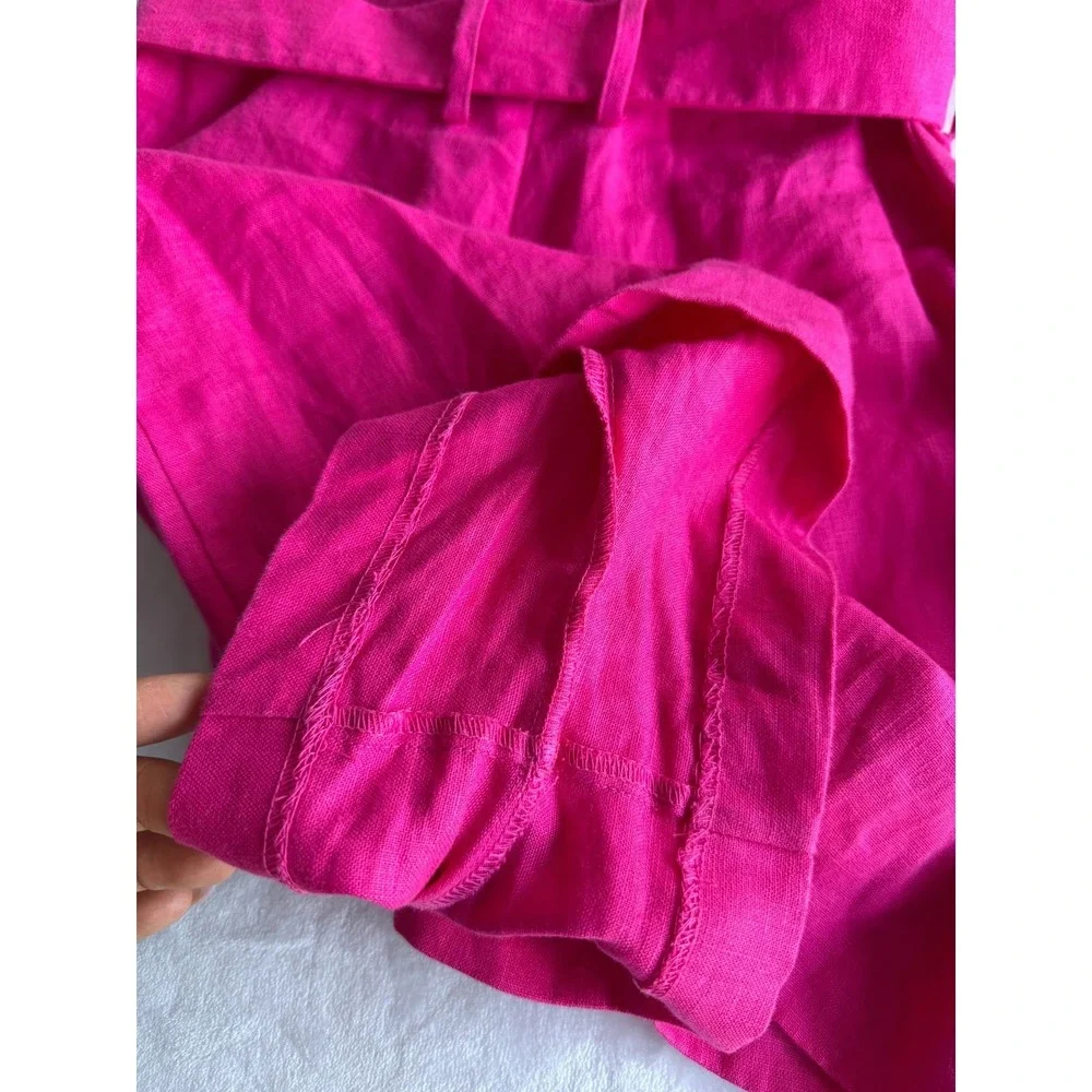Mango MNG Pink Linen Ruffle‎ Romper S Tropical Vacation Barbiecore Boho Romantic